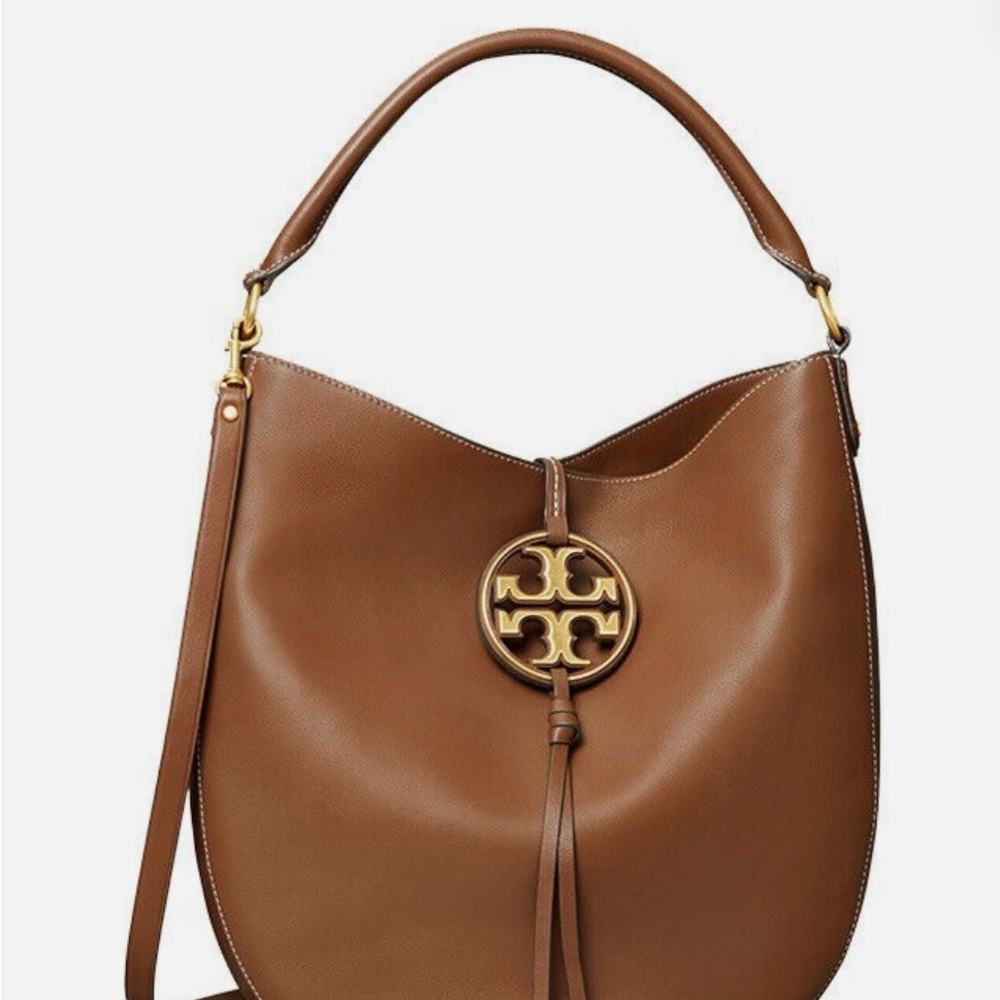TORY BURCH Miller Leather Hobo Shoulder Bag in Aged Camello - New w/ tags